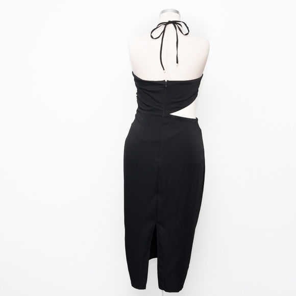 Avec Les Filles - Floral Applique Cutout Halter Midi Dress - Picture 3 of 13